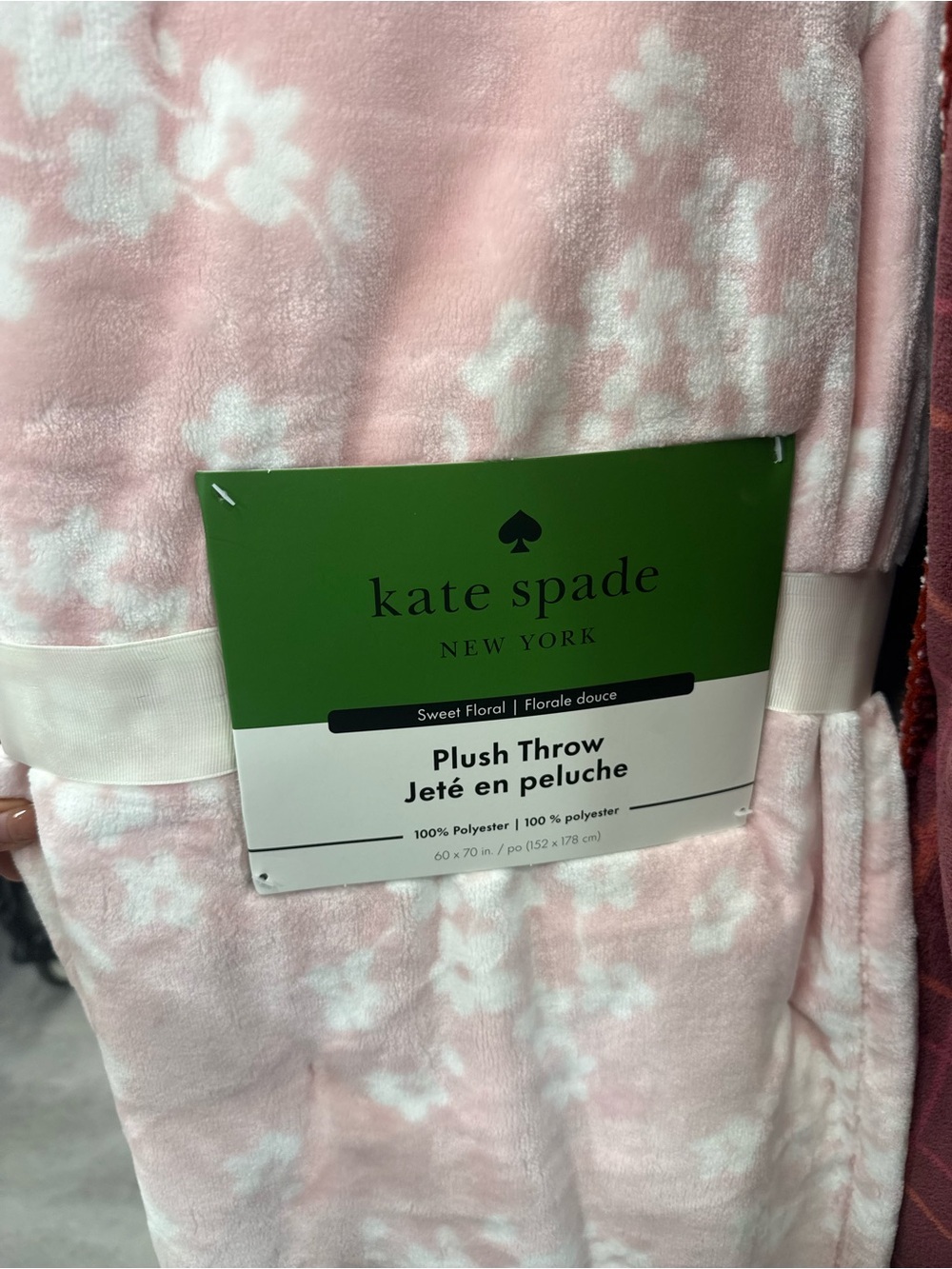 kate spade Sweet Floral Pink and White Plush Throw